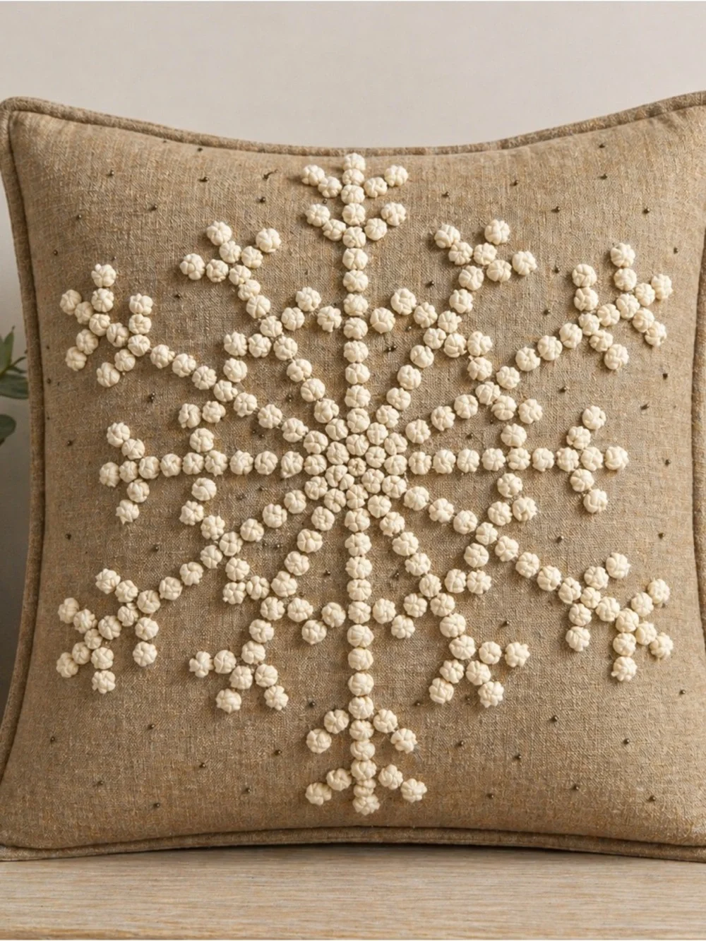 Pottery Barn Tufted Snowflake Pillow Cover 18x18 Farmhouse Neutral Textured